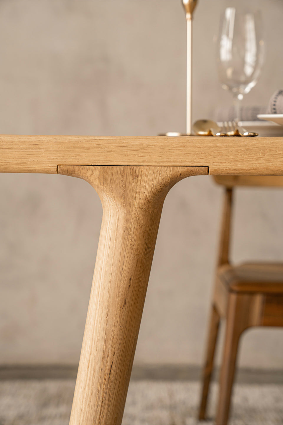 Angled legs, precision-milled into the tabletop.