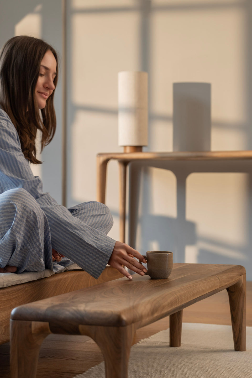 Rounded edges and softened corners reduce visual noise for a calming presence.